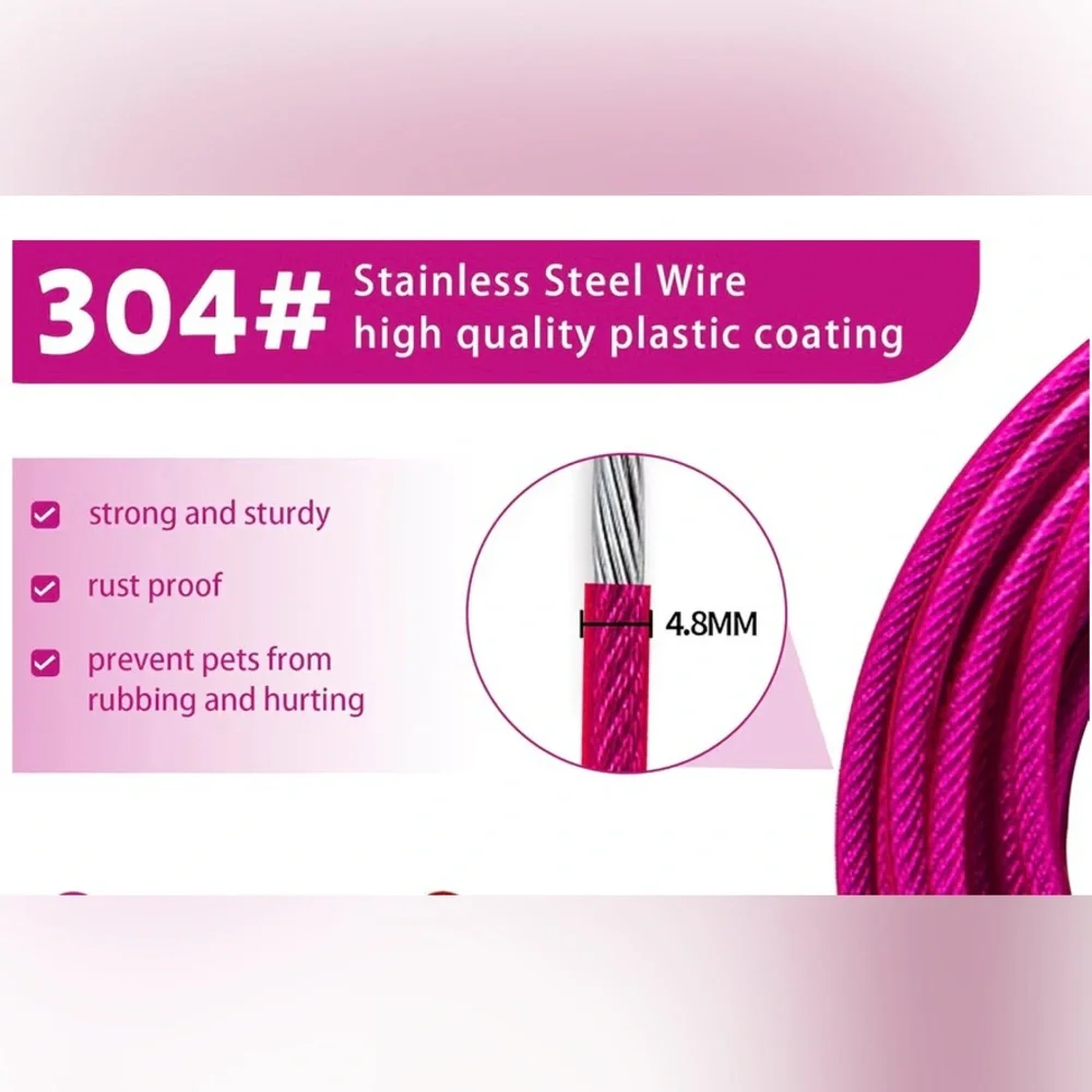 Pink Dog Tie-Out Cable with Metal Clips